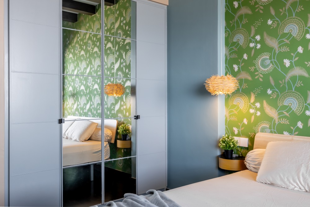 Eclectic Bedroom with Mirror and Wardrobe
