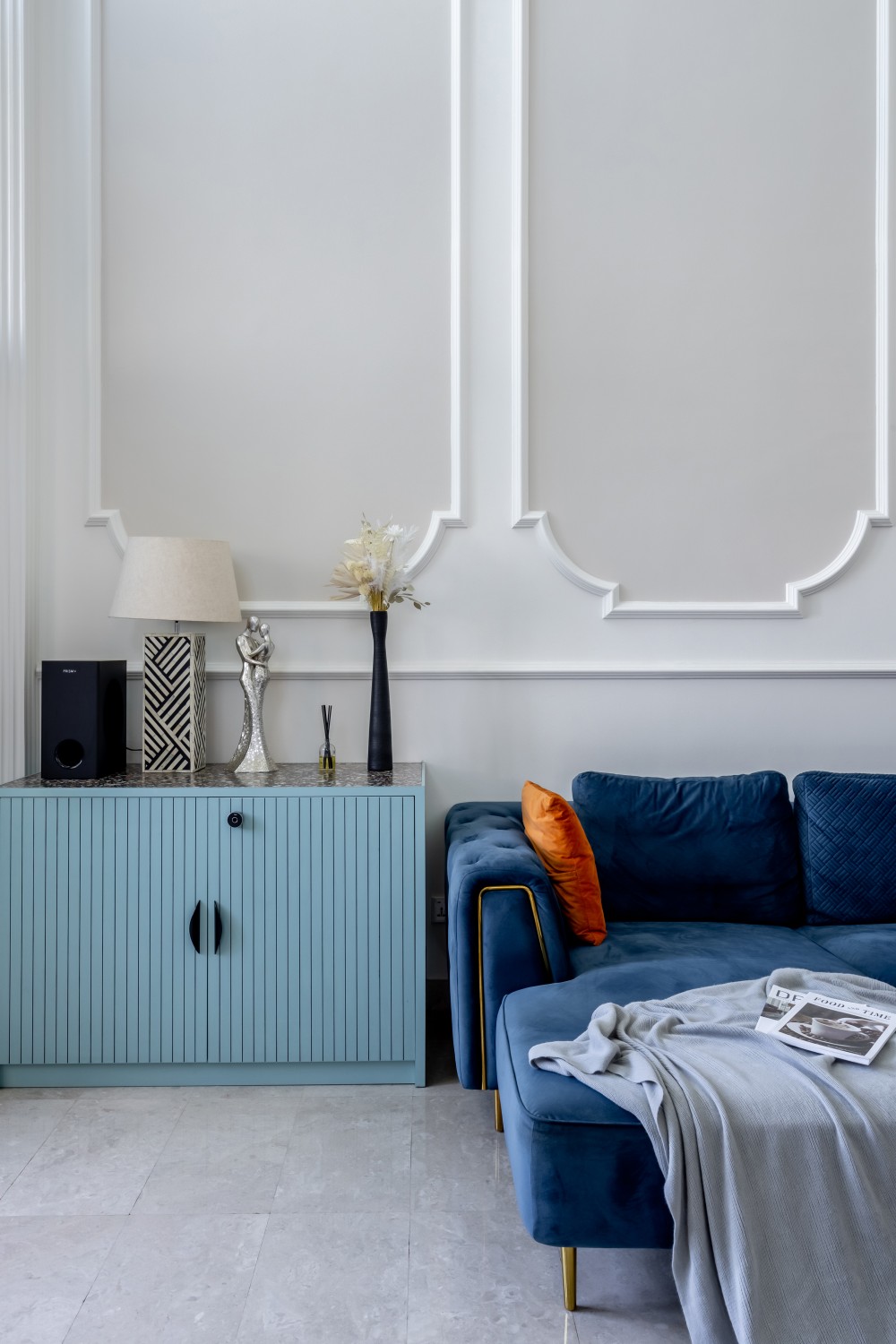 Eclectic Living Room with Feature Wall and Sofa