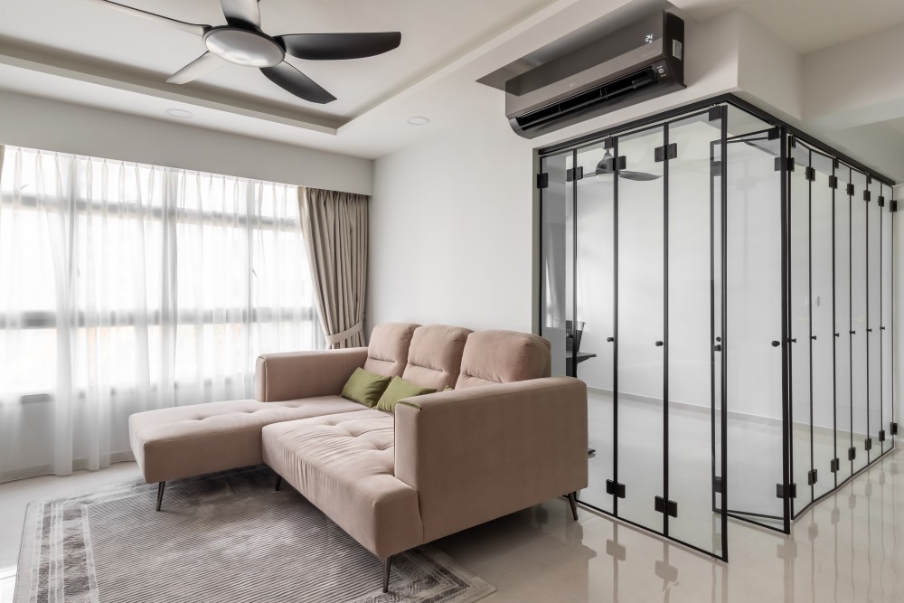 Contemporary Living Room with Curtain and Sofa