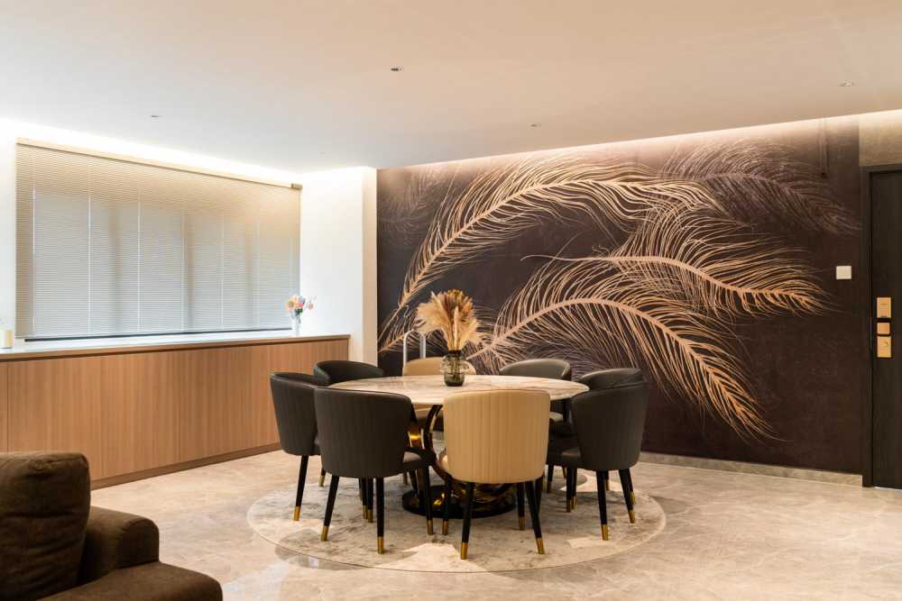 Modern Dining Room with Ceiling Light and Dining Table