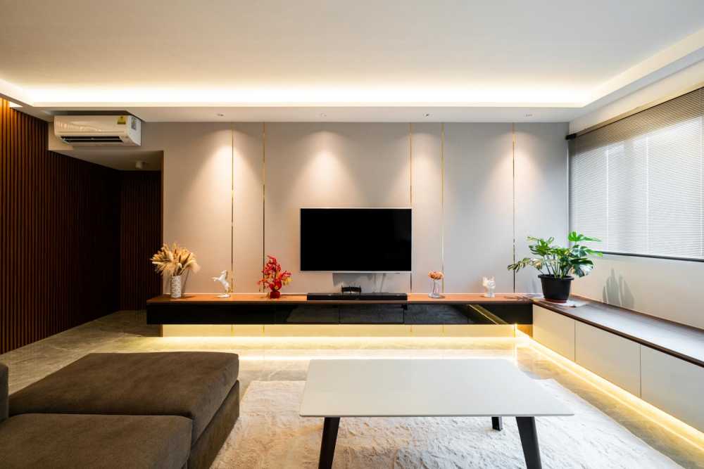 Modern Living Room with TV Console and Feature Wall