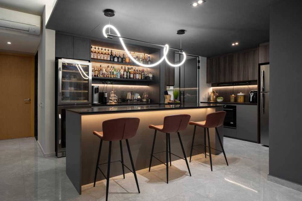 Contemporary Dining Room with Cove Lighting and Drop Ceiling