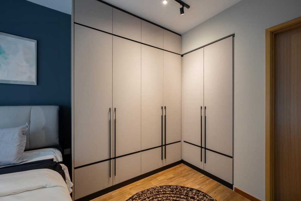 Contemporary Bedroom with Vinyl Flooring and Sideboard