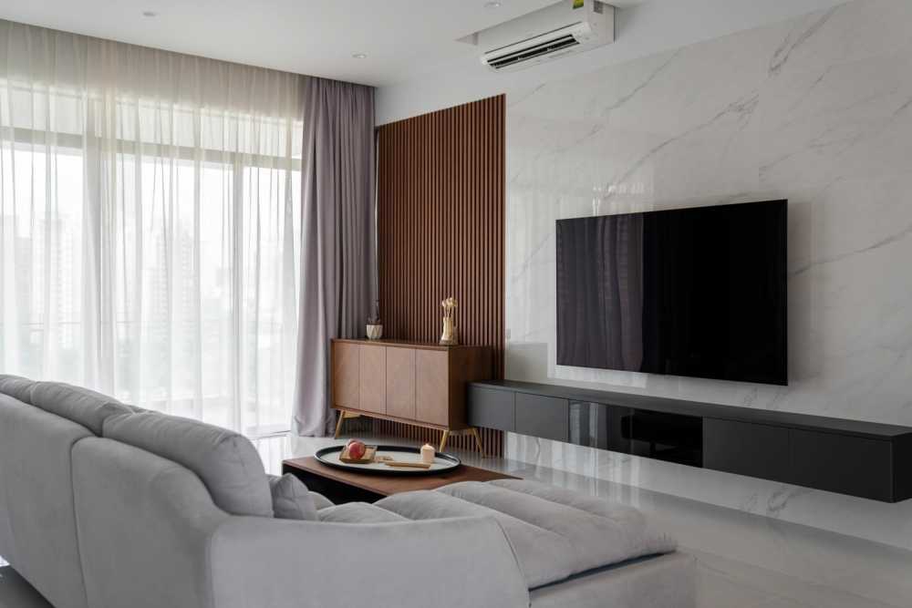 Modern Living Room with TV Console and Feature Wall