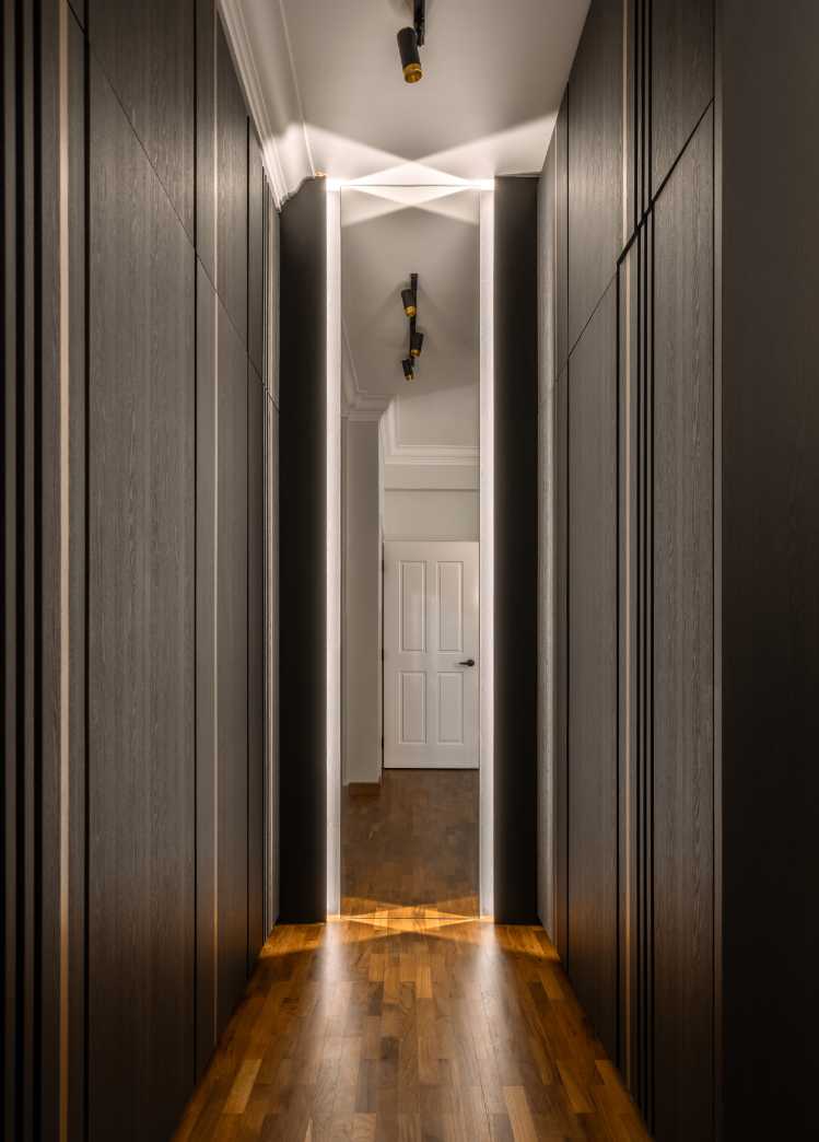 Modern Entryway with Feature Wall and Storage Cabinets