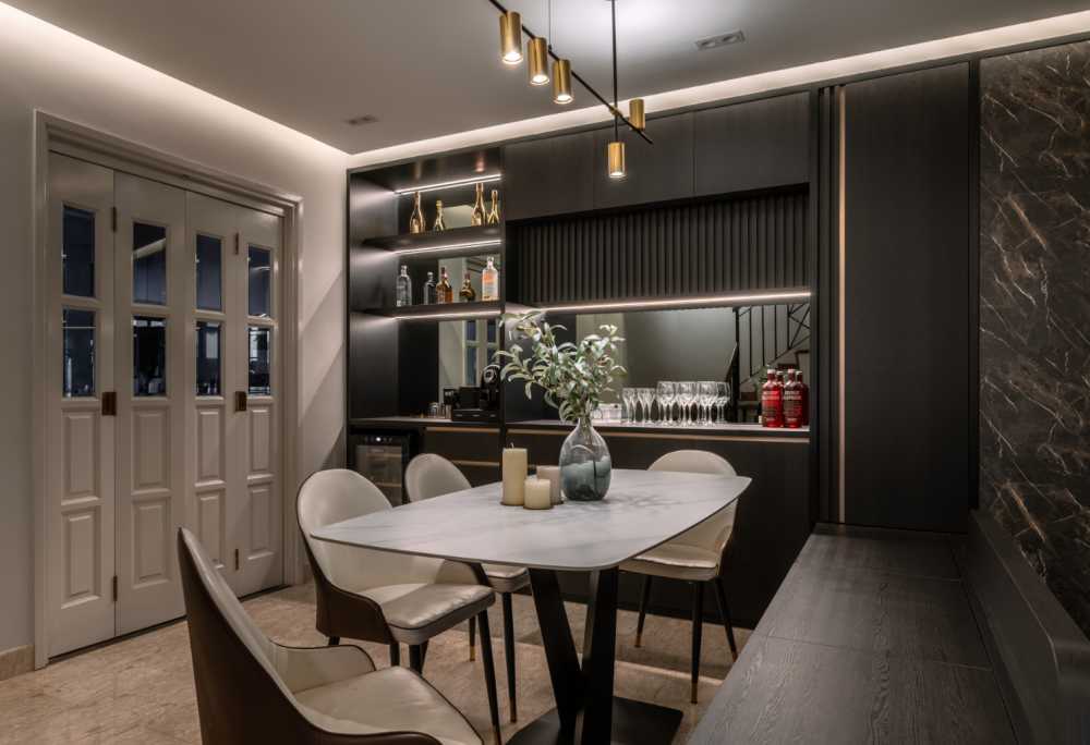 Modern Dining Room with Dining Chairs and Display Cabinets