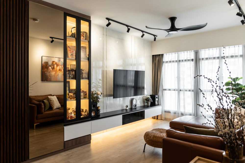 Modern Living Room with Vinyl Flooring and TV Console