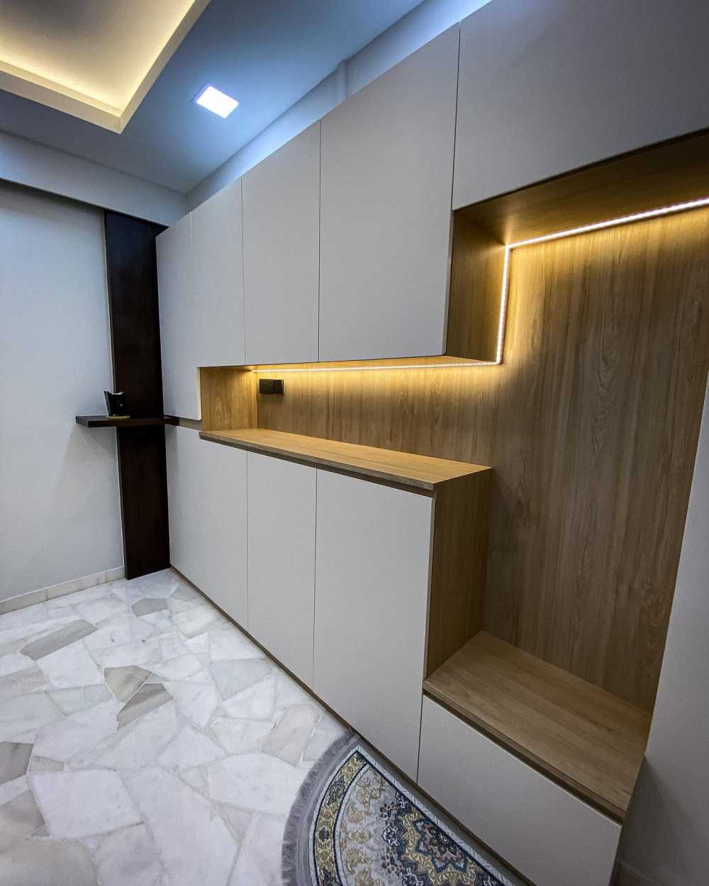 Modern Entryway with Downlights and Seating Bench