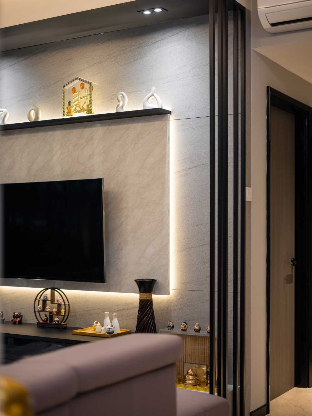 Modern Living Room with Marble Floor and TV Console