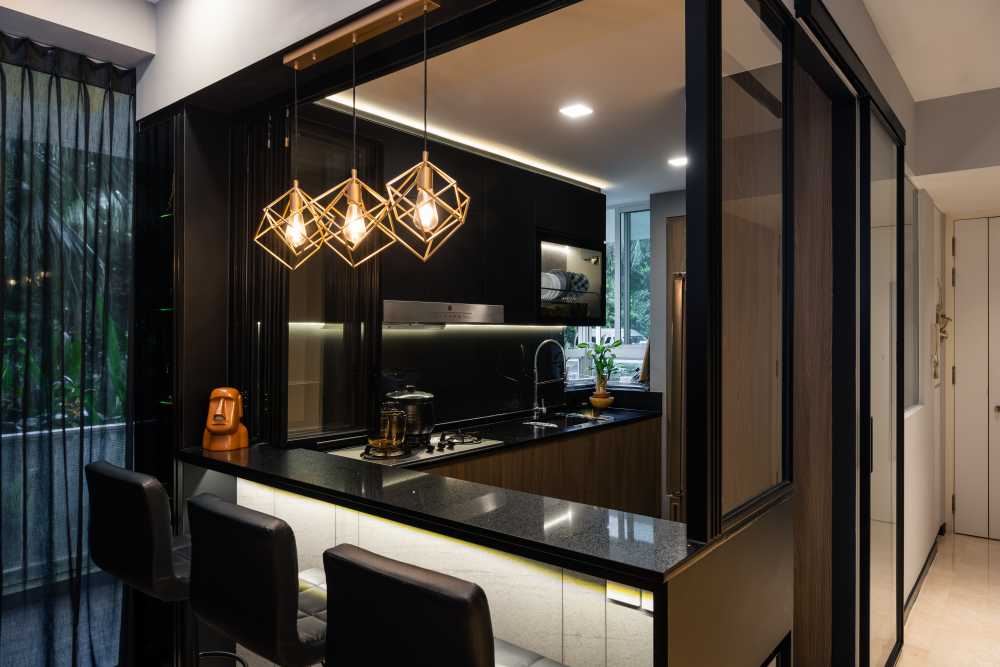 Modern Kitchen with Feature Wall and Kitchen Window