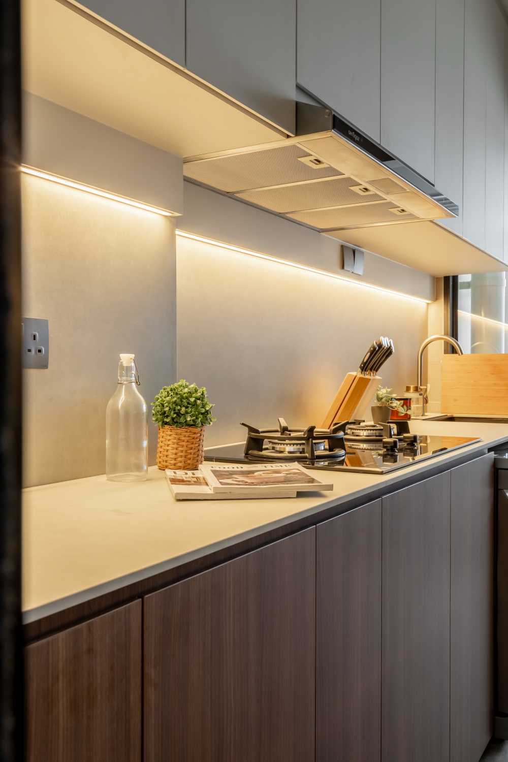 Scandinavian Kitchen with Countertop and Kitchen Backsplash