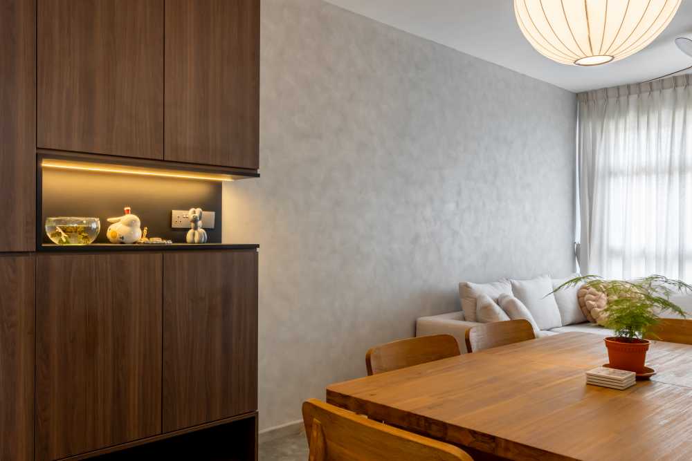 Scandinavian Dining Room with Feature Wall and Dining Table