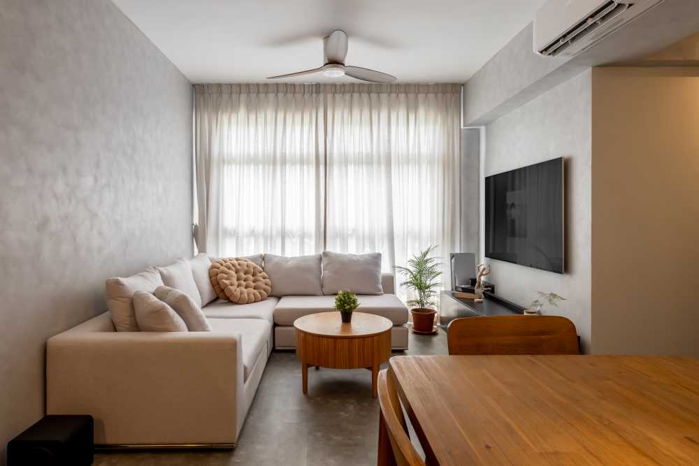 Scandinavian Living Room with Feature Wall and Ceiling Fan