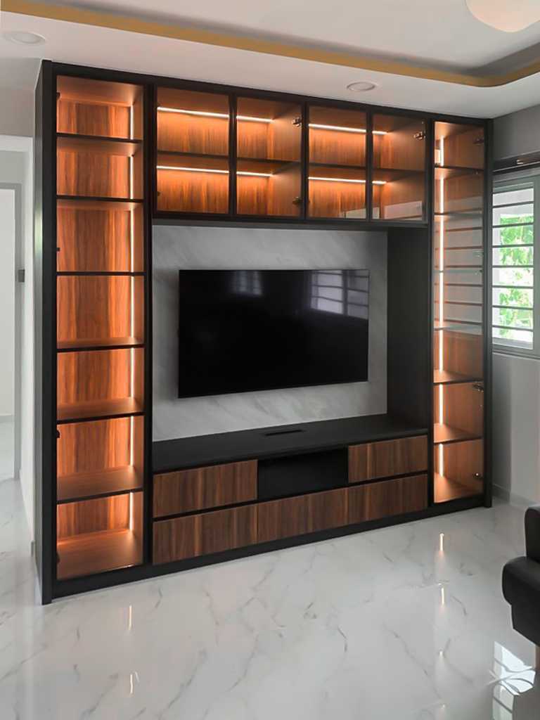 Scandinavian Living Room with TV Console and Paintings