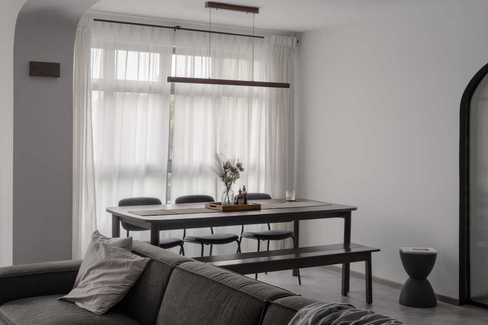 Contemporary Living Room with Sofa and Dining Table