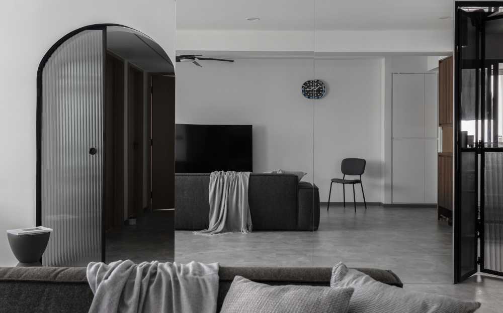 Contemporary Living Room with Mirror and Sofa