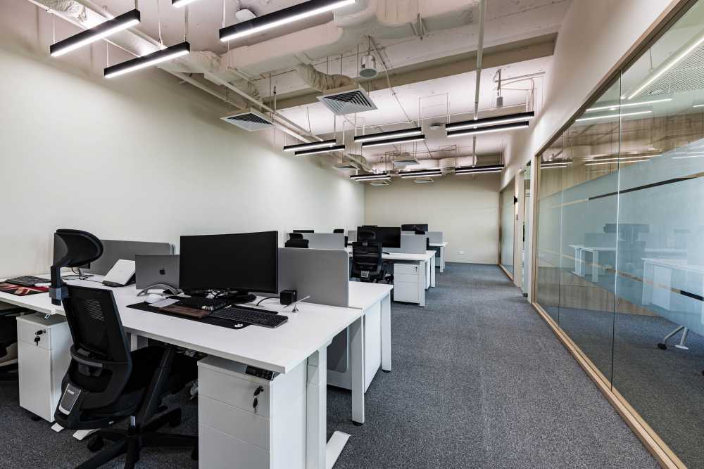 Contemporary Workstation with Small Storage and Lighting