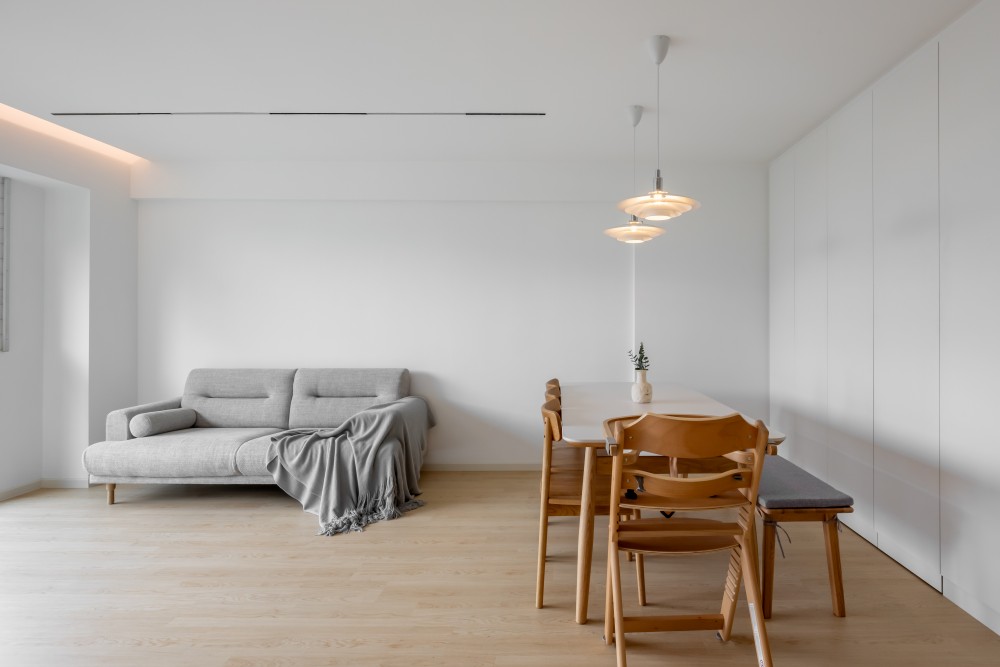 Minimalist Living Room with Vinyl Flooring and Ceiling Light