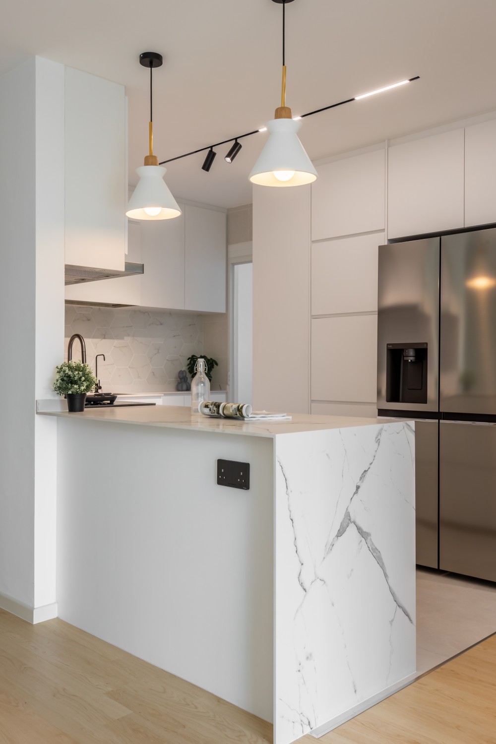 Minimalist Kitchen with Countertop and Vinyl Flooring