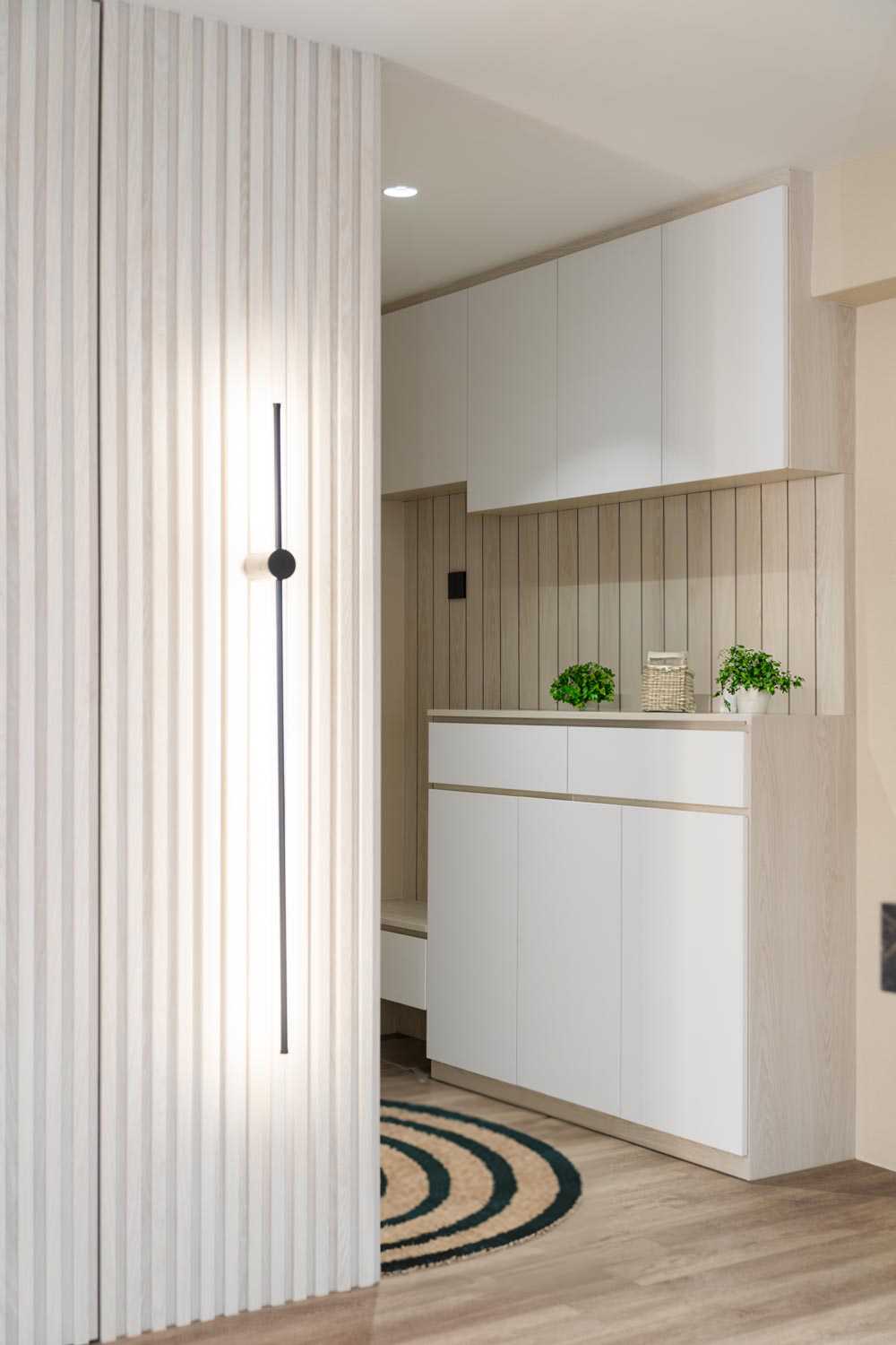 Modern Entryway with Mirror and Seating Bench