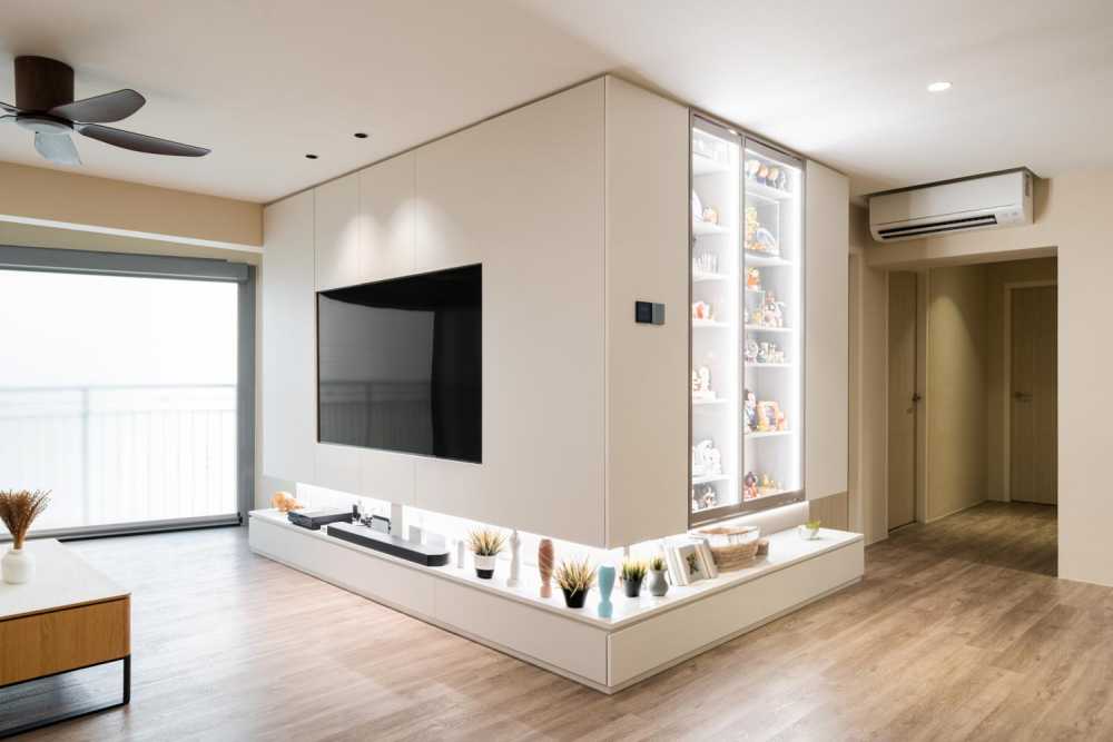 Modern Living Room with Wood Flooring and Feature Wall