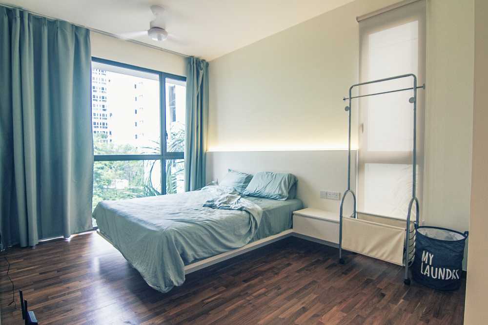 Minimalist Bedroom with Parquet Floor and Wood Flooring