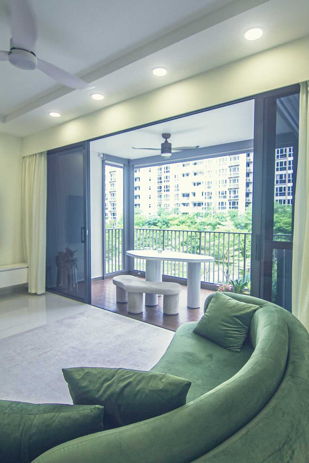 Minimalist Balcony with Window Shutters and Curtain