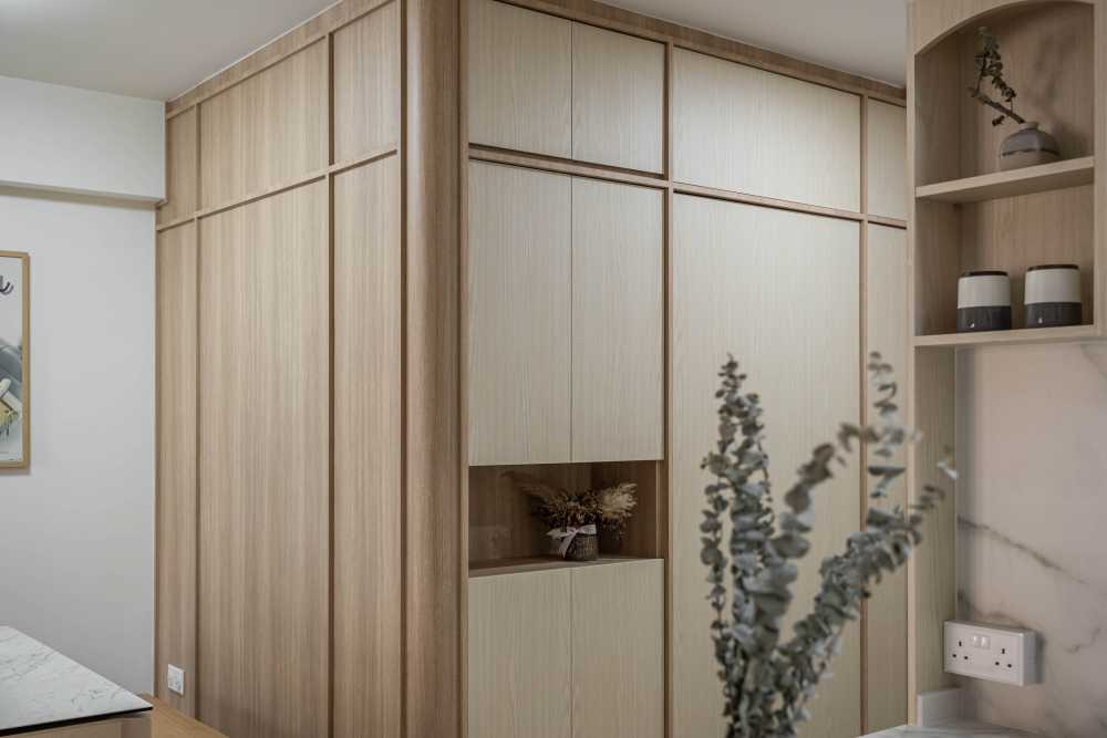 Asian Entryway with Feature Wall and Dining Table