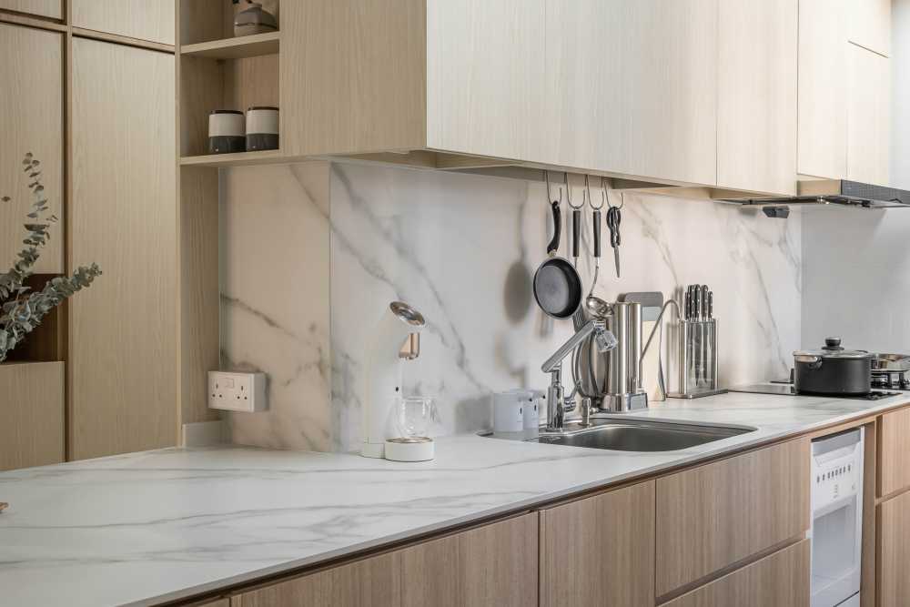 Asian Kitchen with Countertop and Open Kitchen