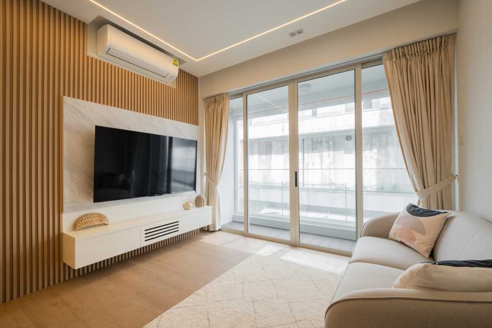 Modern Living Room with Wood Flooring and TV Console