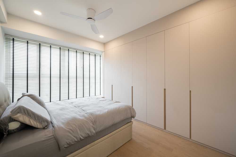 Modern Bedroom with Wood Flooring and Cove Lighting
