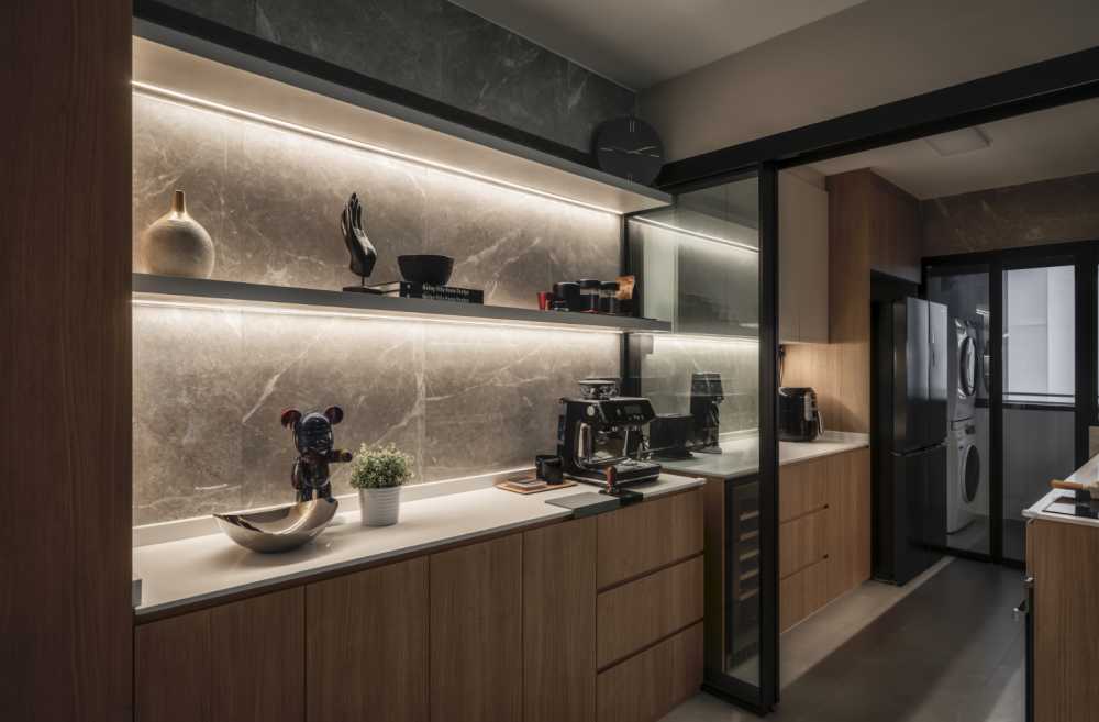 Scandinavian Dining Room with Feature Wall and Storage Cabinets