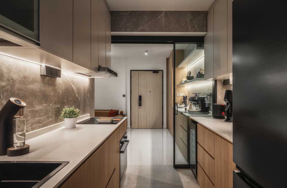 Scandinavian Kitchen with Kitchen Cabinets and Flooring