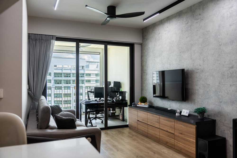 Modern Living Room with Countertop and Vinyl Flooring