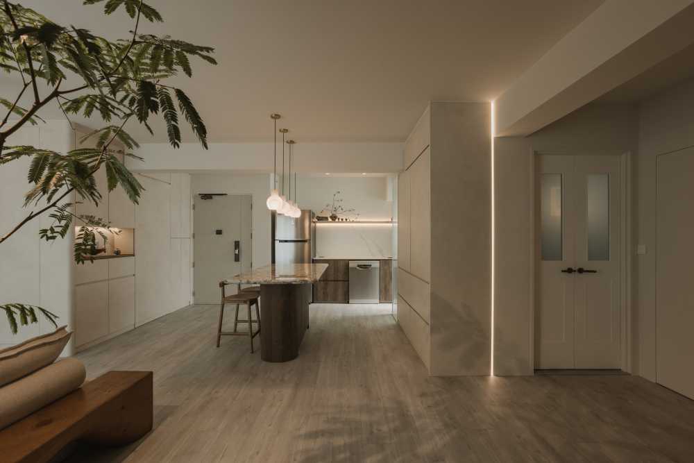 Minimalist Hallway with Countertop and Seating Bench