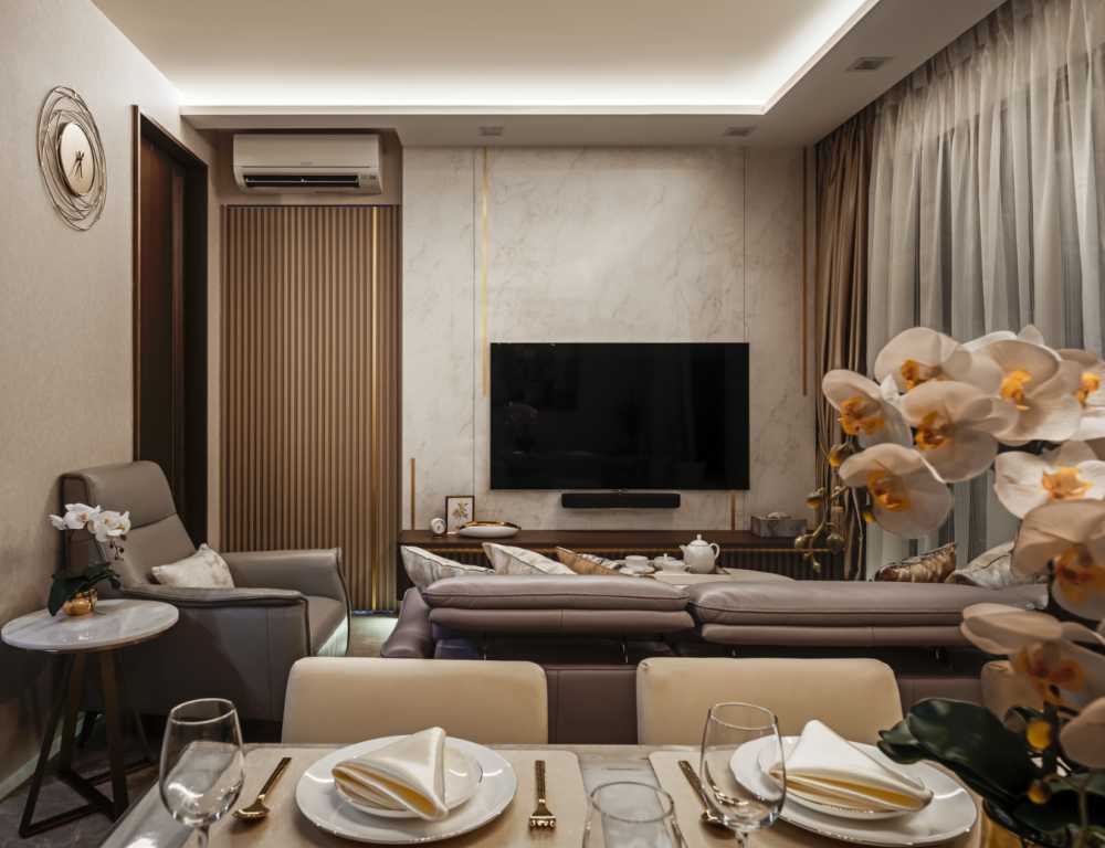 Modern Living Room with Curtain and Sofa