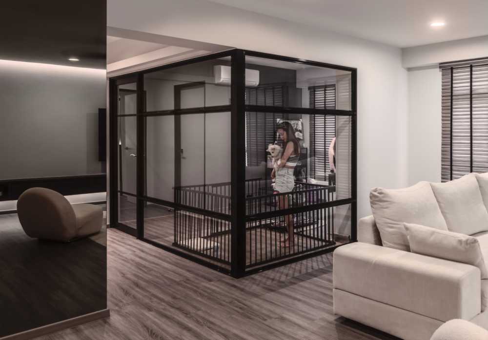 Contemporary Living Room with Mirror and Sofa