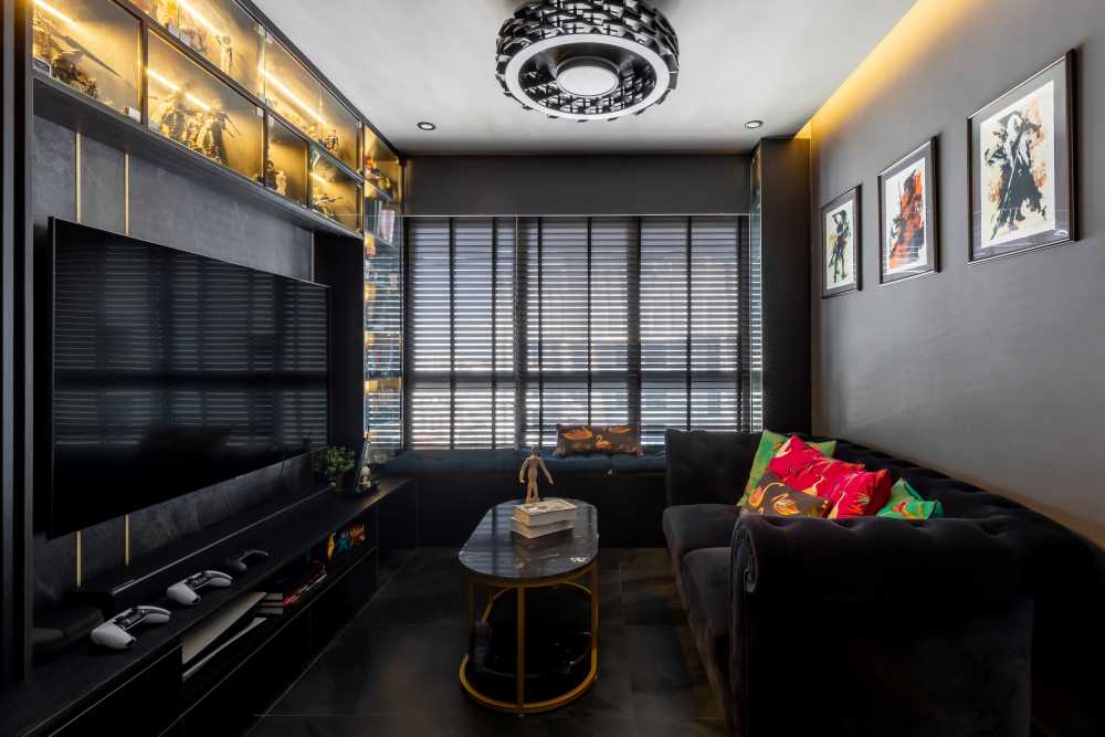 Contemporary Living Room with TV Console and Feature Wall