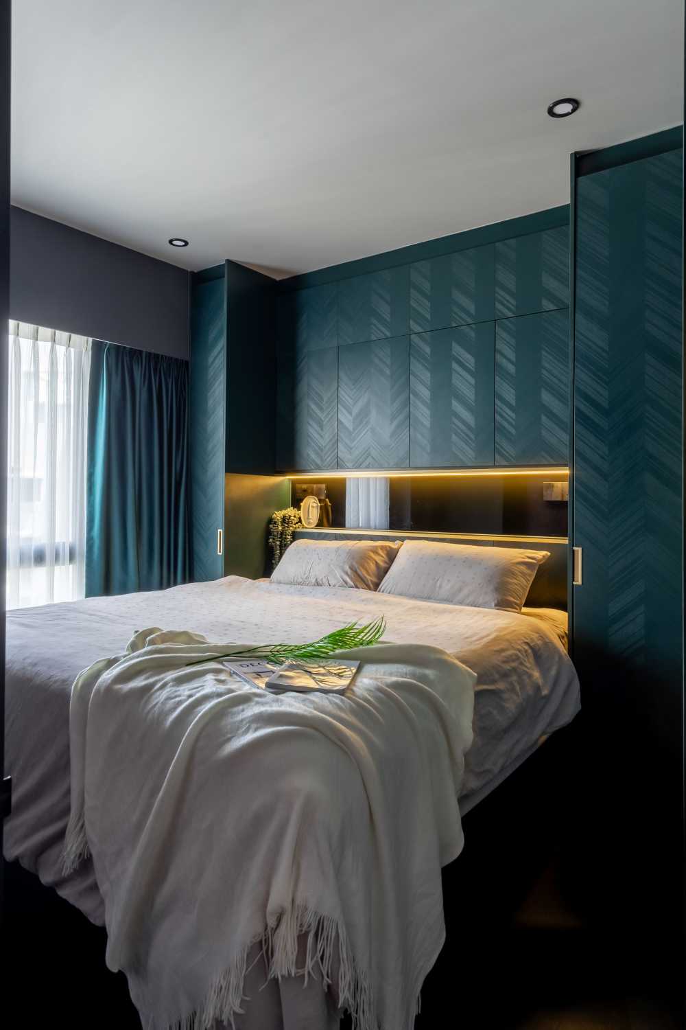 Contemporary Bedroom with Ceiling Light and Queen Bed