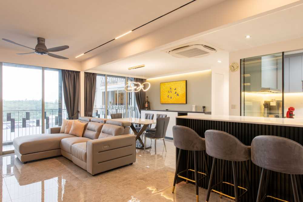 Modern Living Room with Countertop and Homogeneous Tiles