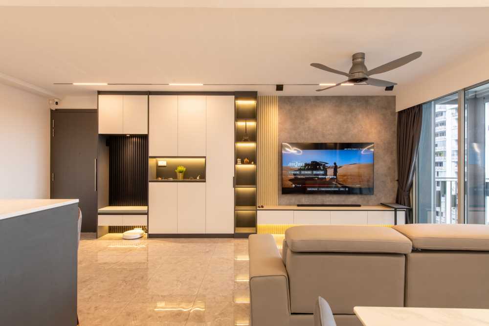 Modern Living Room with Settee and Homogeneous Tiles