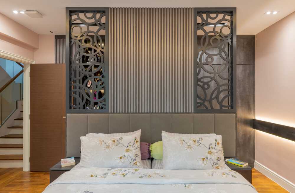 Modern Bedroom with Parquet Floor and Cove Lighting