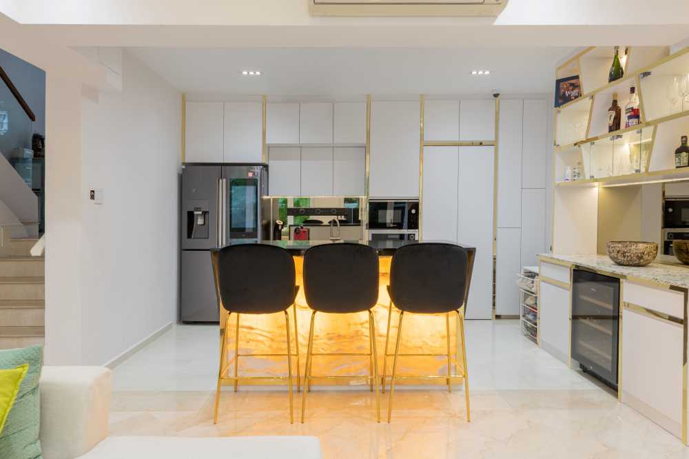 Modern Wine Cellar with Drinkware and Shelving Units