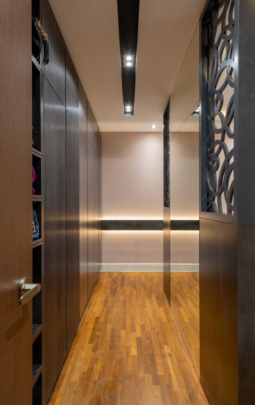 Modern Bedroom with Parquet Floor and Wardrobe
