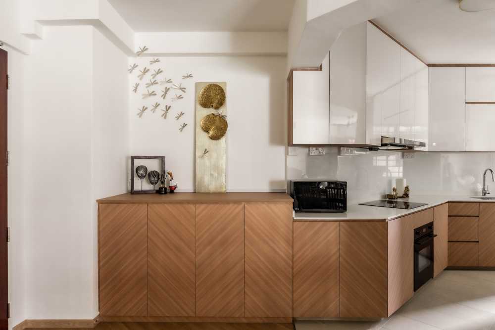 Scandinavian Kitchen with Countertop and Herringbone Tiling