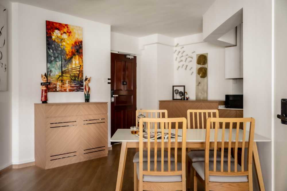 Scandinavian Living Room with Vinyl Flooring and Dining Table