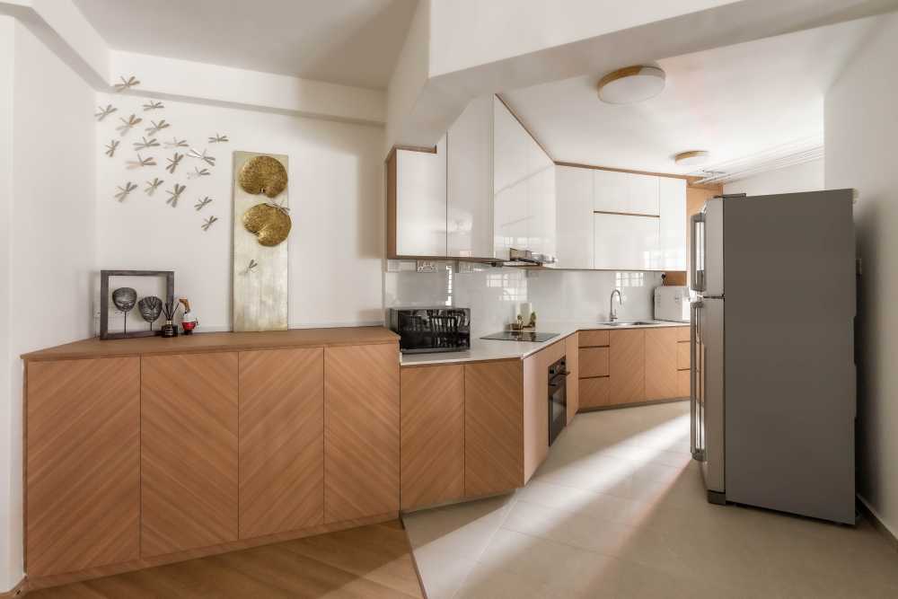 Scandinavian Kitchen with Countertop and Vinyl Flooring