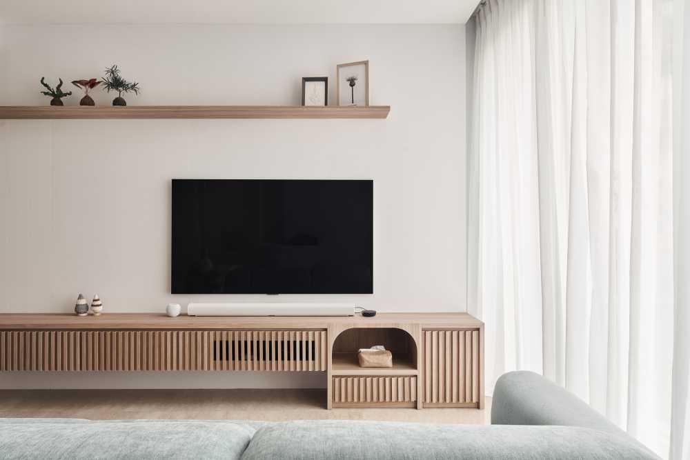 Modern Living Room with Wood Flooring and TV Console
