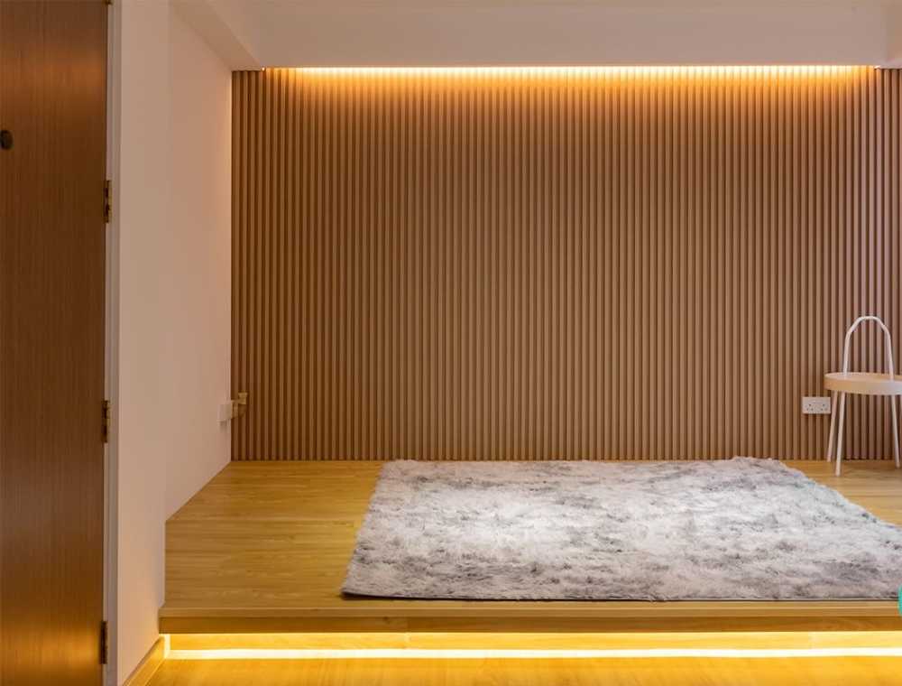 Scandinavian Living Room with Feature Wall and Drop Ceiling