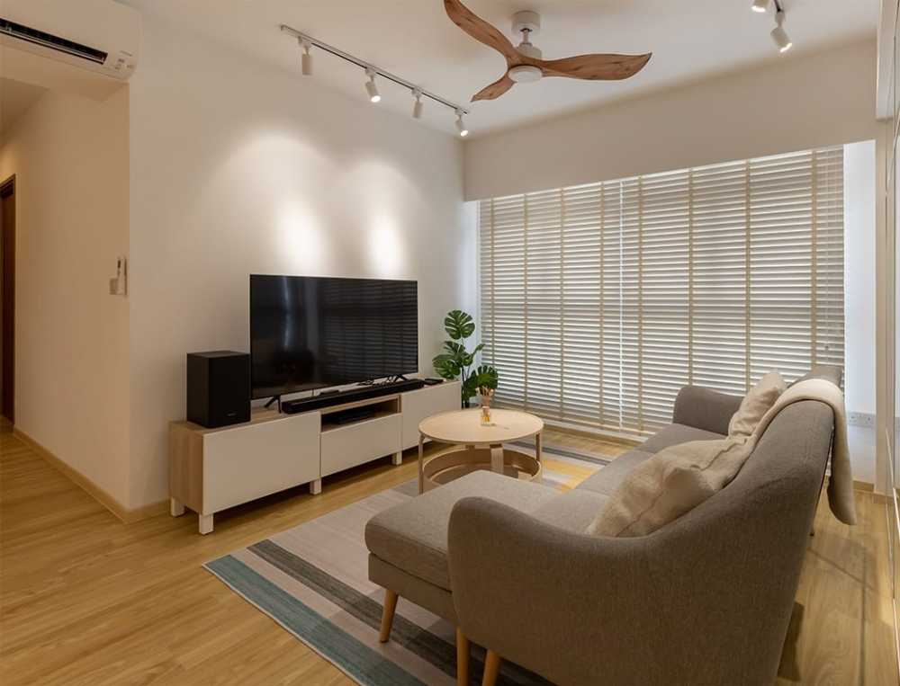 Scandinavian Living Room with Vinyl Flooring and Feature Wall